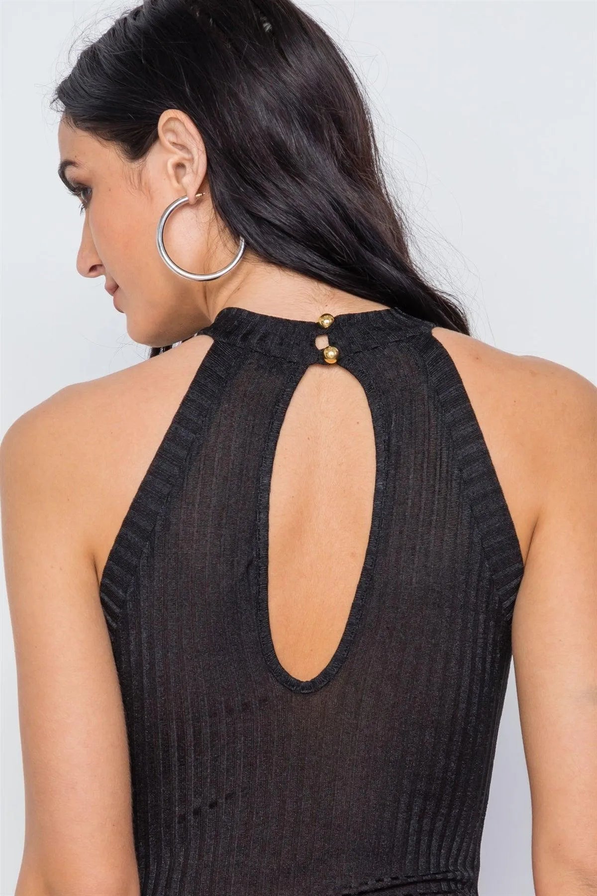 Black Ribbed Sleeveless Knit Bodysuit /3-2-1 - Tasha Apparel Wholesale