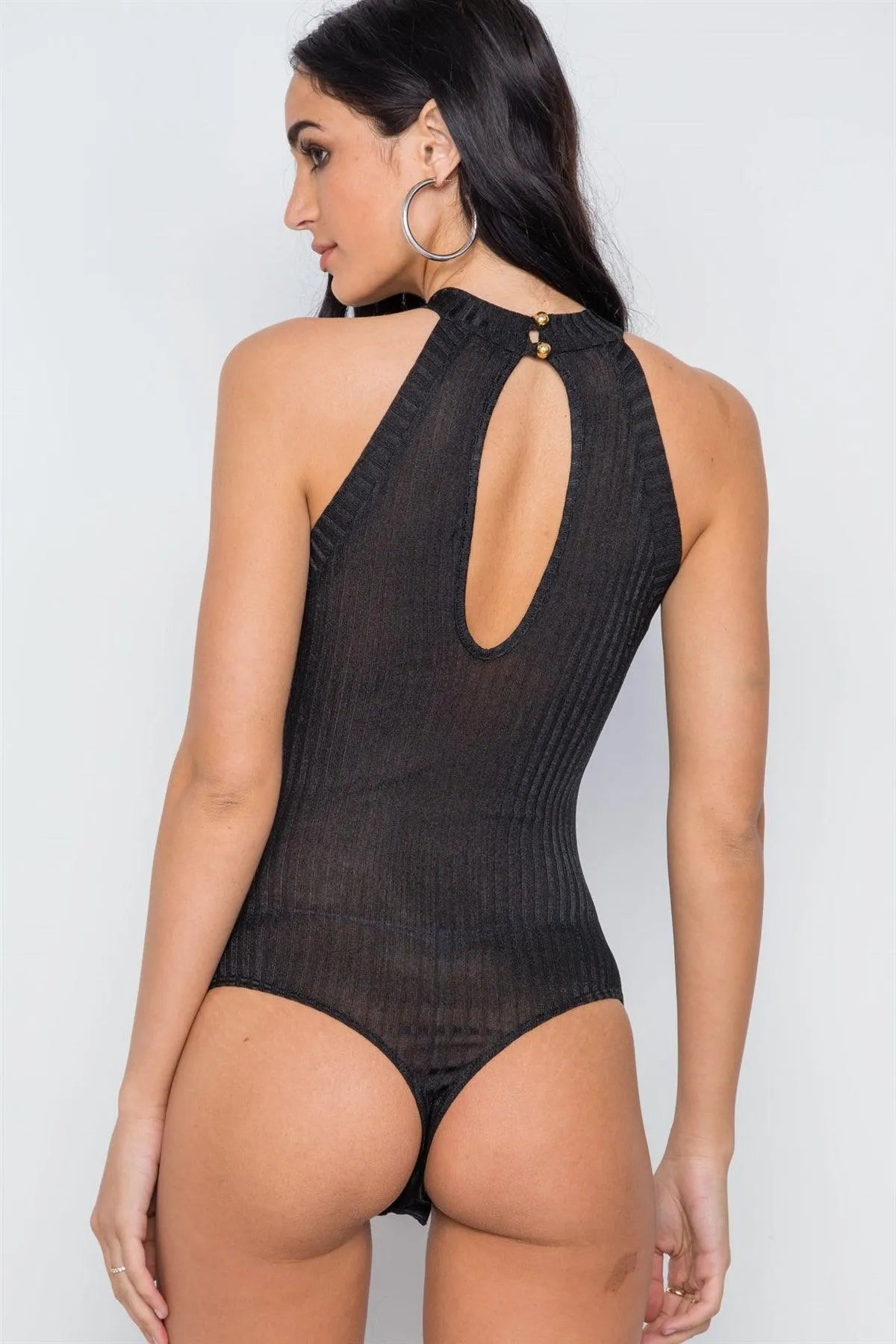 Black Ribbed Sleeveless Knit Bodysuit /3-2-1 - Tasha Apparel Wholesale