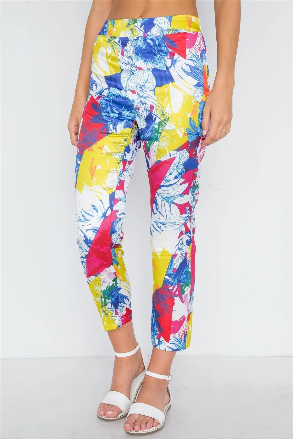 Yellow Fuchsia Botanical Print Two Piece Summer Set /2-2-2 - Tasha Apparel Wholesale