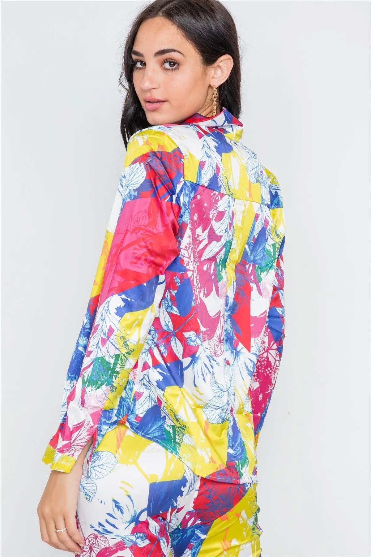 Yellow Fuchsia Botanical Print Two Piece Summer Set /2-2-2 - Tasha Apparel Wholesale