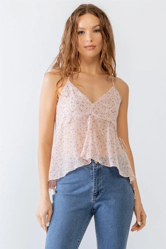 Pink V-Neck Criss-Cross Back Flare Tank Top - Tasha Apparel Wholesale