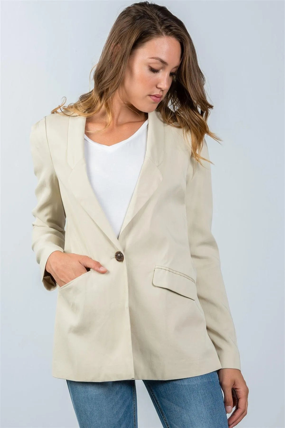Ivory One Button Closure Blazer / 3-2-1 - Tasha Apparel Wholesale