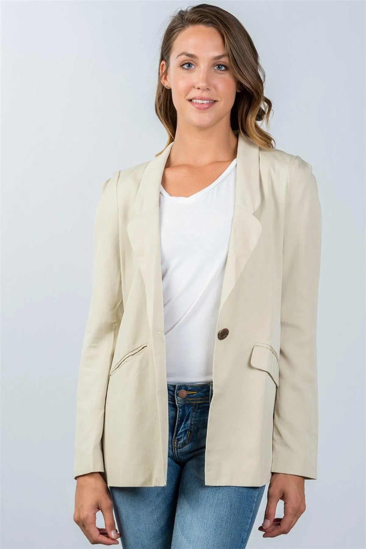 Ivory One Button Closure Blazer / 3-2-1 - Tasha Apparel Wholesale