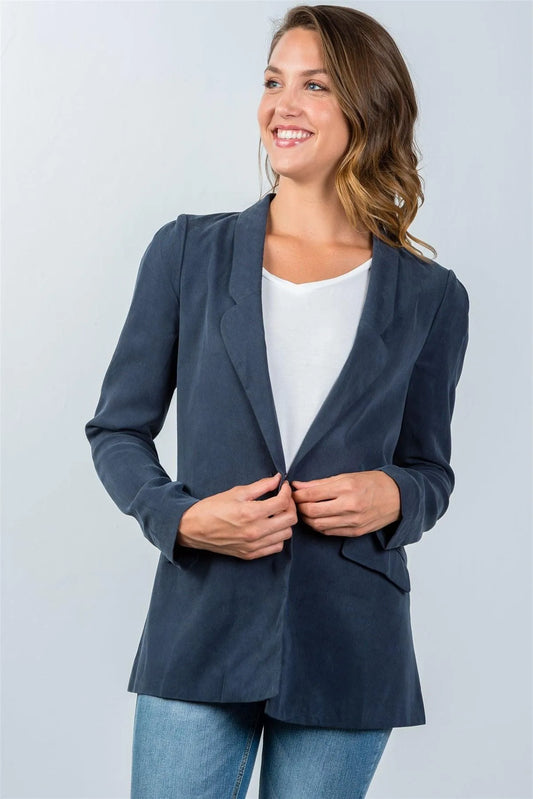 Navy One Button Closure Blazer / 3-2-1 - Tasha Apparel Wholesale