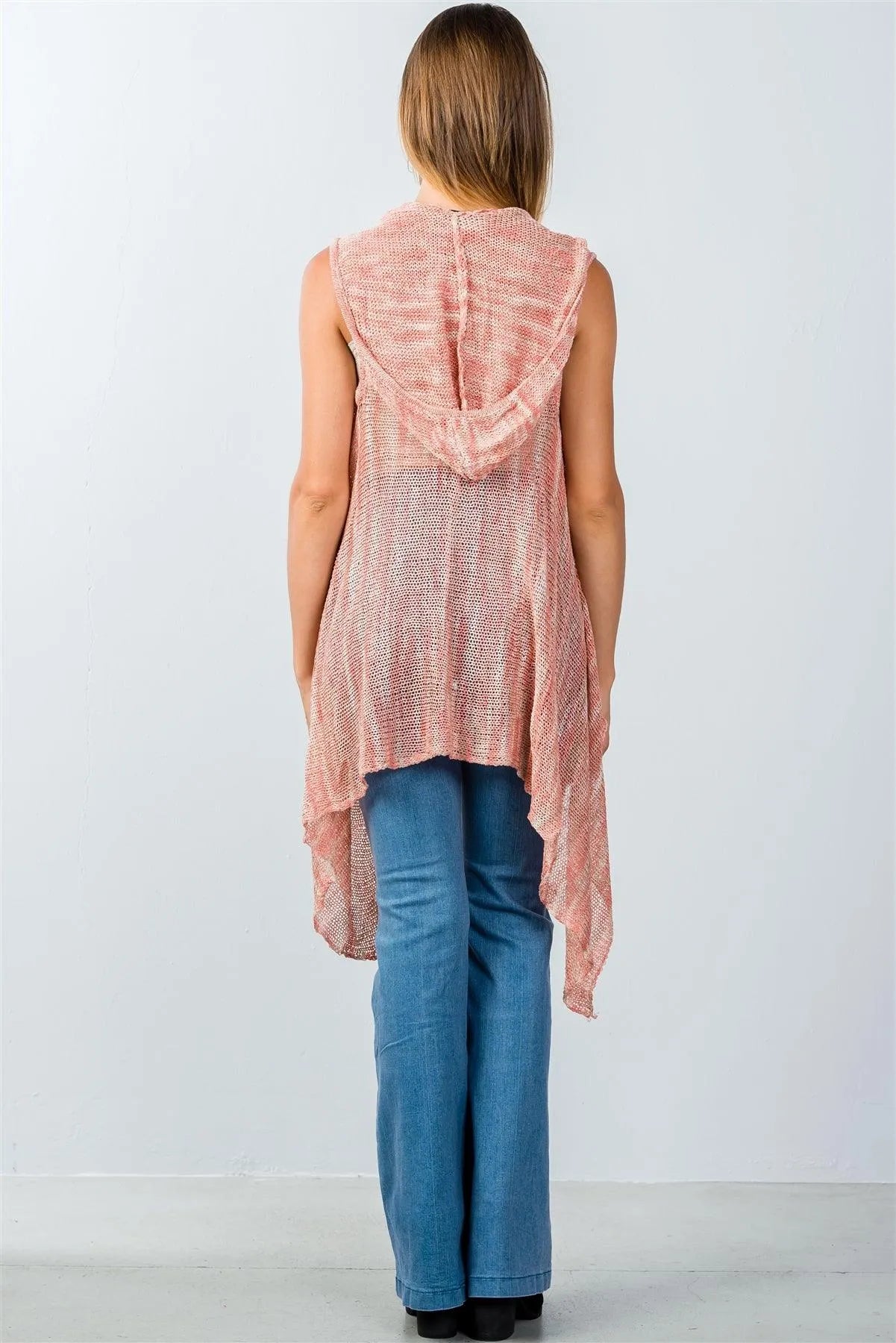Coral Open-Knit Hooded Open Front Cardigan / 2-2-2 - Tasha Apparel Wholesale
