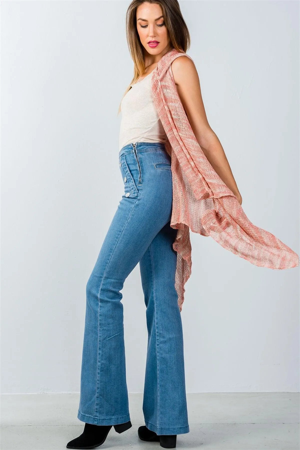 Coral Open-Knit Hooded Open Front Cardigan / 2-2-2 - Tasha Apparel Wholesale