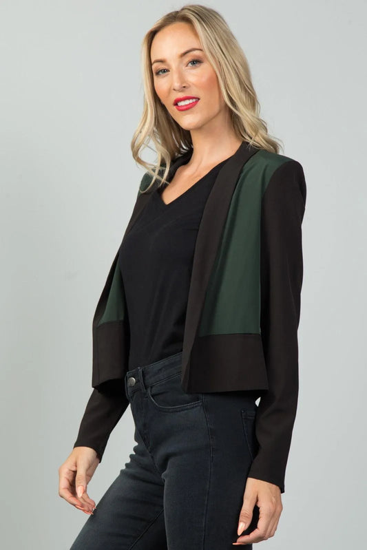 Black And Olive wo Tone Open Front Blazer / 3-2-1 - Tasha Apparel Wholesale