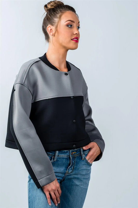 Grey And Black Color-Block Jacket / 3-3 - Tasha Apparel Wholesale