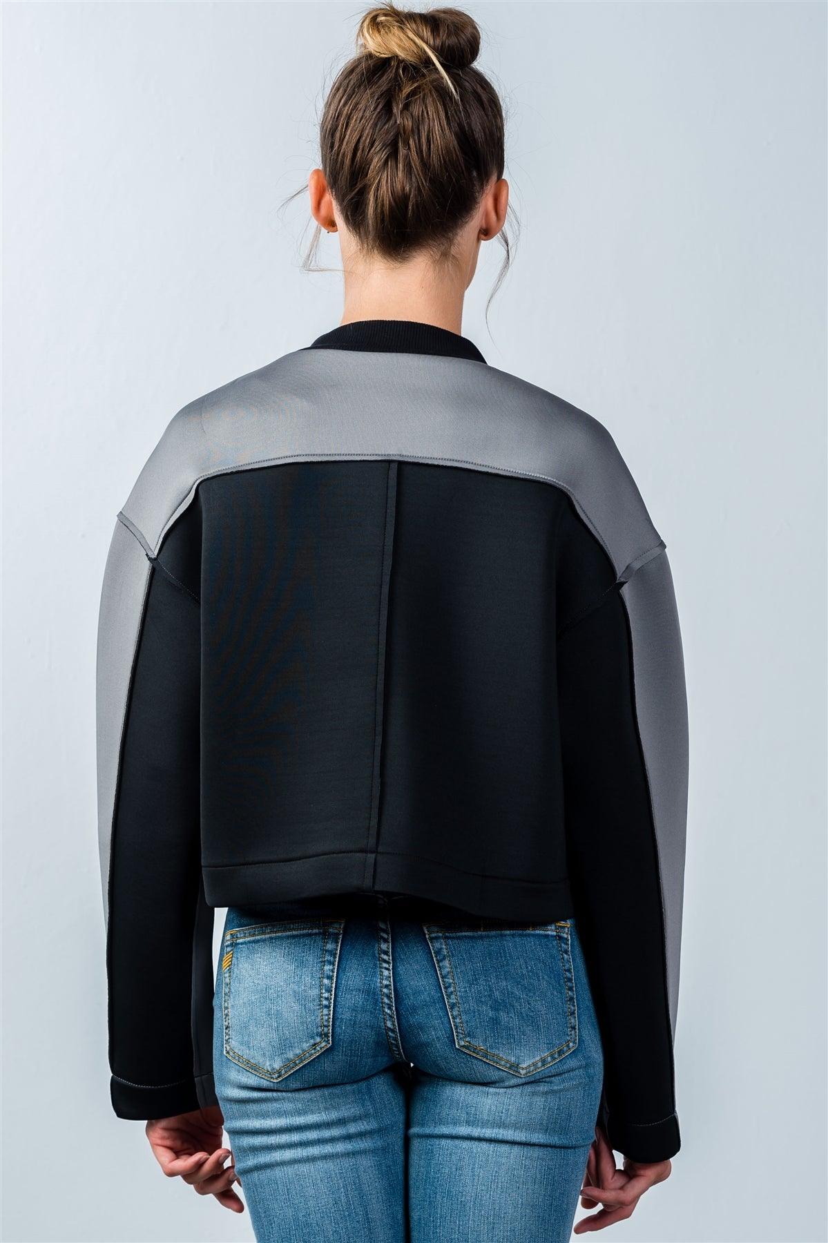 Grey And Black Color-Block Jacket / 3-3