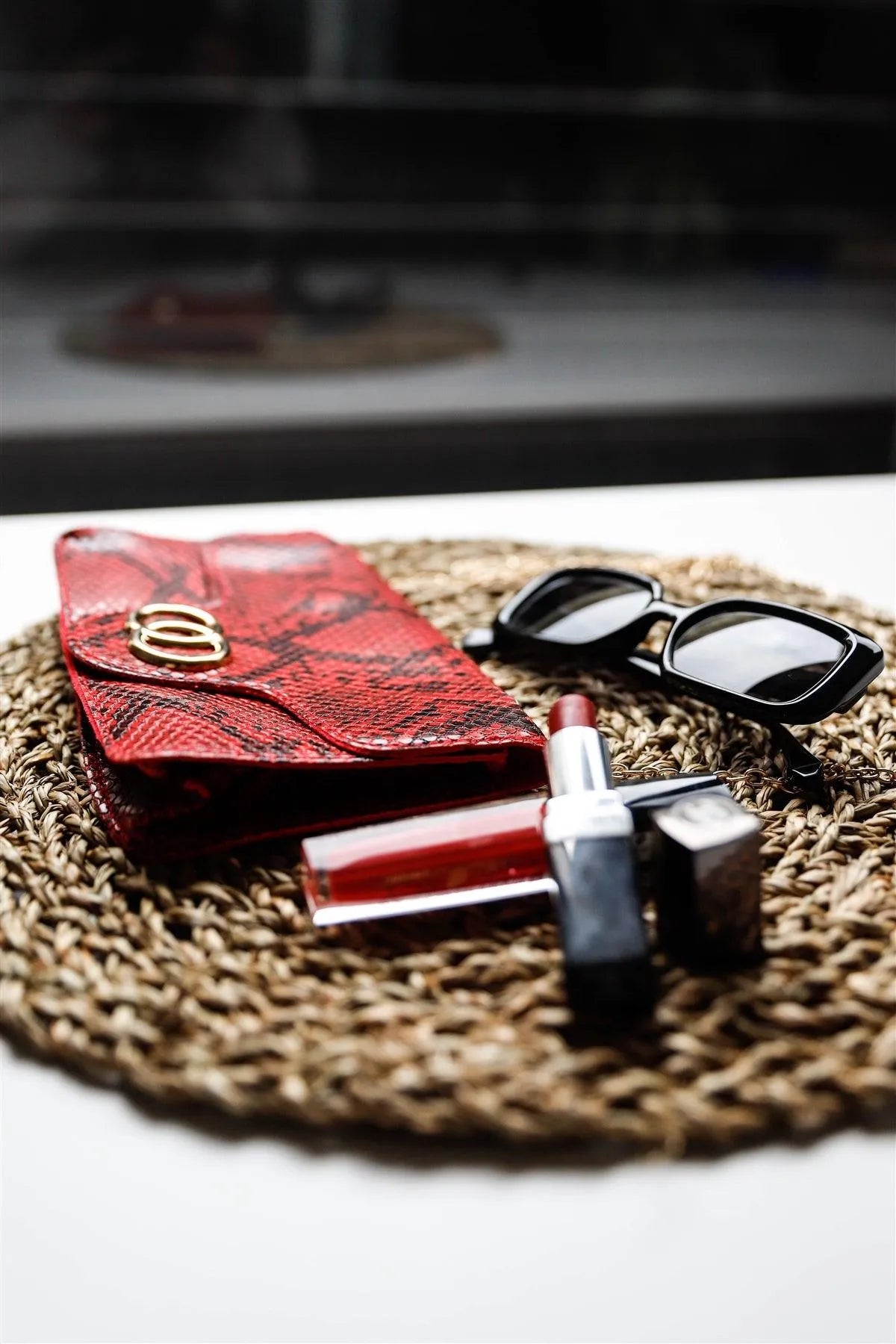Red Faux Snake Leather Metal Rings Gold Chain Crossbody Bag /3 Bags - Tasha Apparel Wholesale