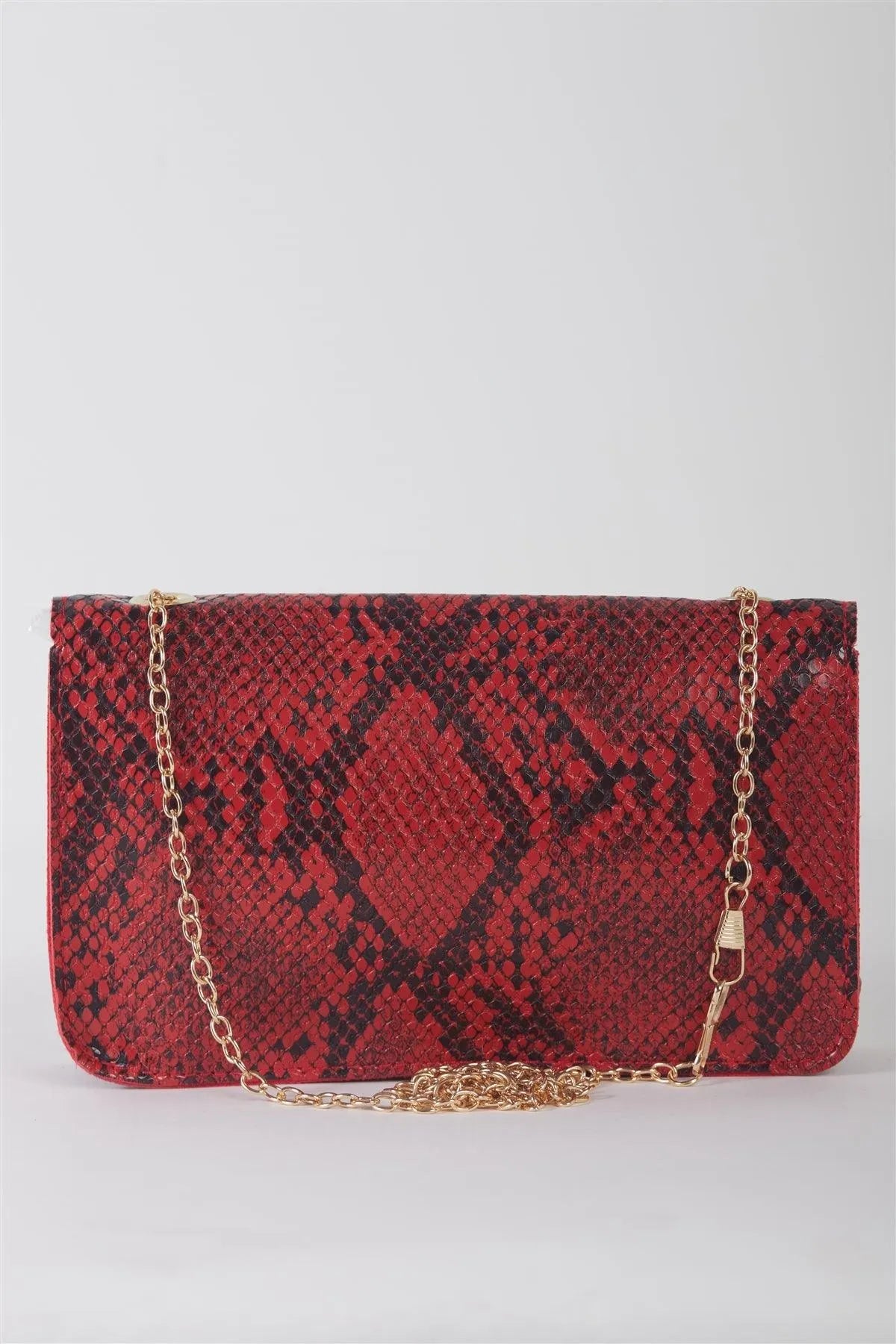 Red Faux Snake Leather Metal Rings Gold Chain Crossbody Bag /3 Bags - Tasha Apparel Wholesale