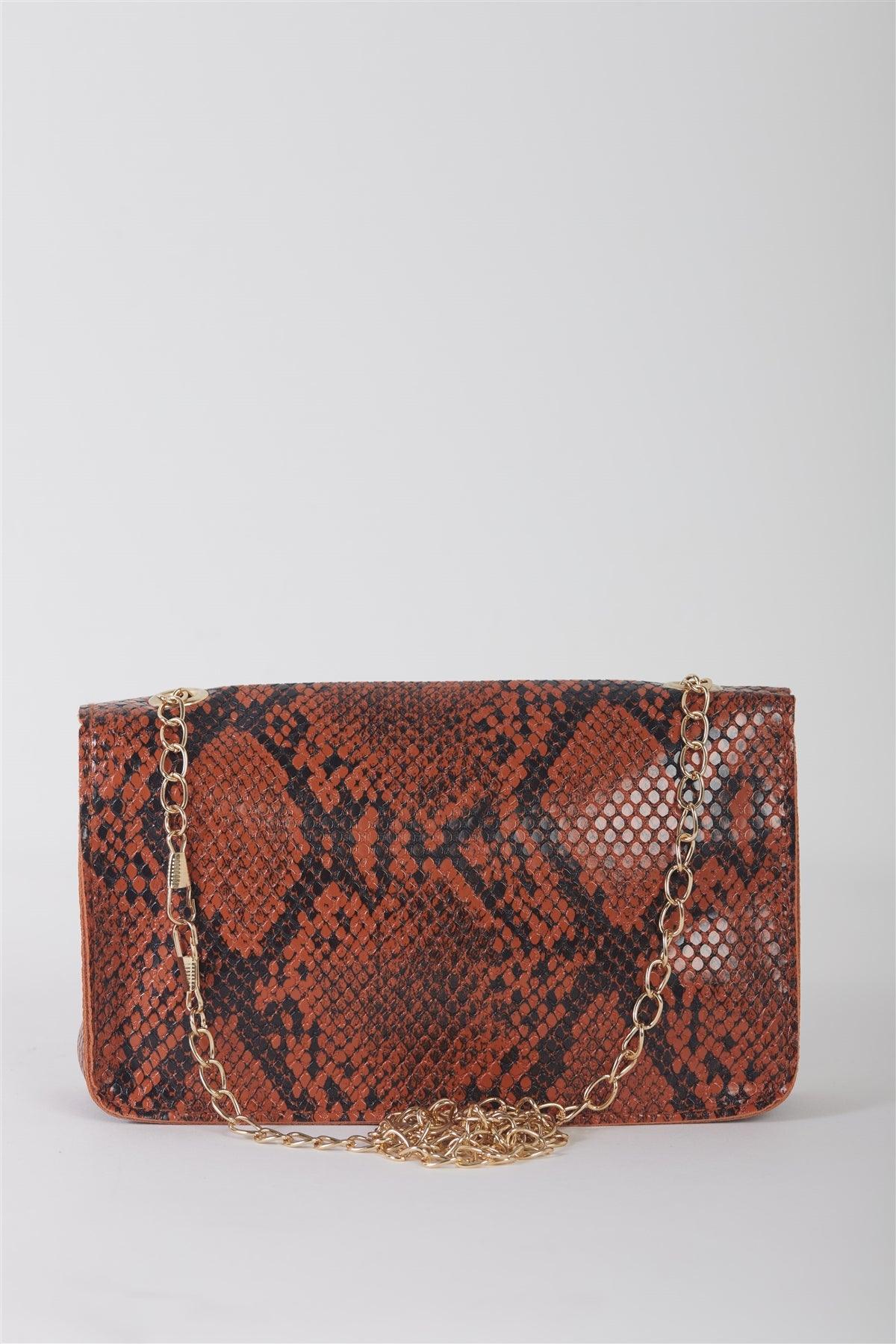 Rust Faux Snake Leather Metal Rings Gold Chain Crossbody Bag /3 Bags