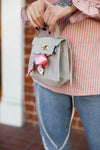 Grey Textured Pleather Satin Printed Twilly Scarf Detail Flap Satchel Handbag /3 Bags - Tasha Apparel Wholesale