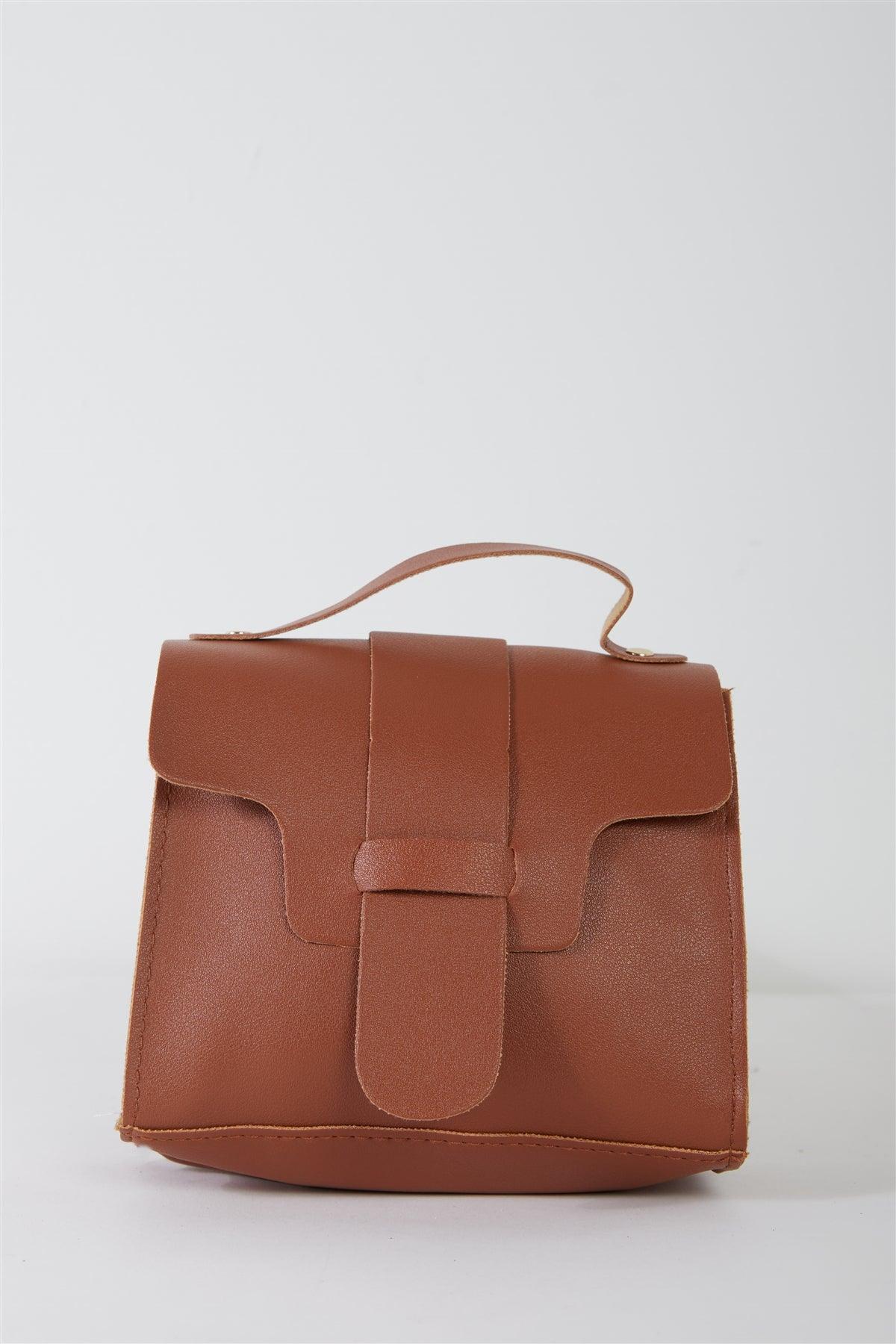 Camel Vegan Leather Buckle Comfortable Crossbody Flap Satchel Handbag /3 Bags