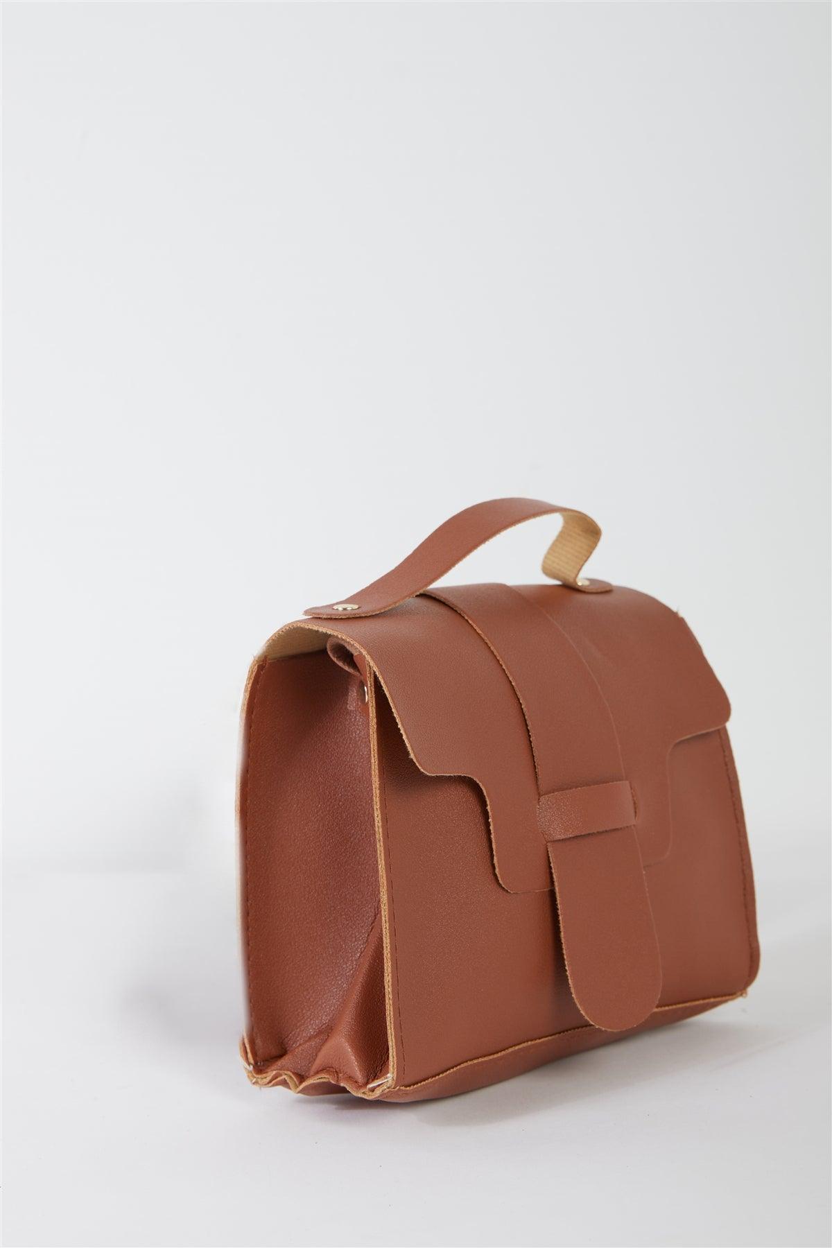 Camel Vegan Leather Buckle Comfortable Crossbody Flap Satchel Handbag /3 Bags