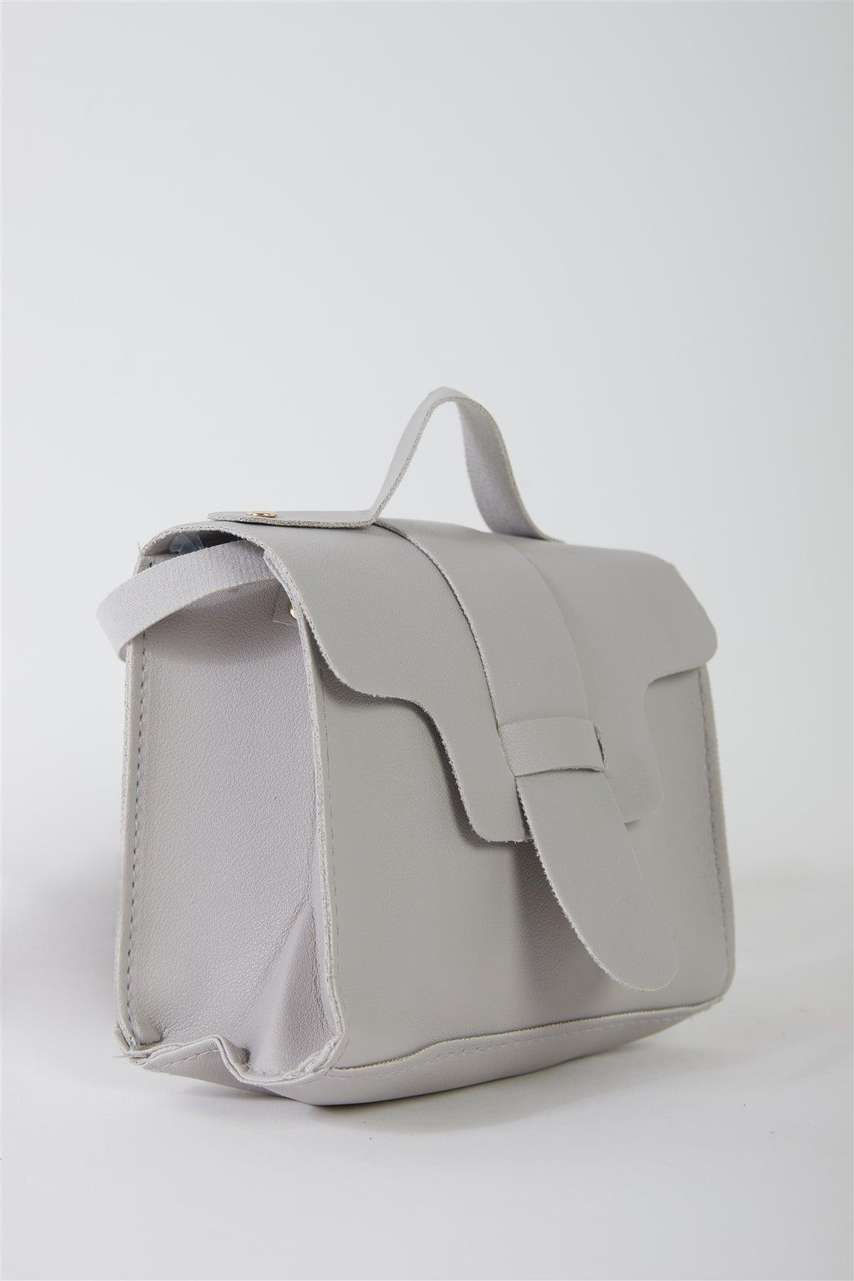 Grey Vegan Leather Buckle Comfortable Crossbody Flap Satchel Handbag /3 Bags
