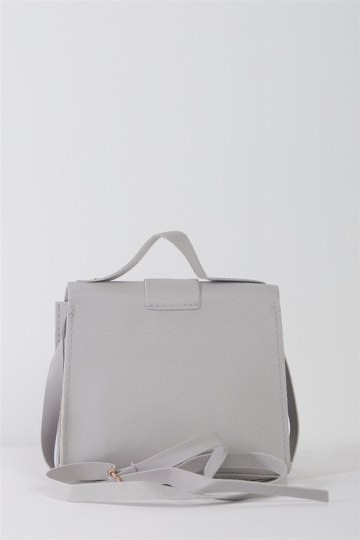 Grey Vegan Leather Buckle Comfortable Crossbody Flap Satchel Handbag /3 Bags