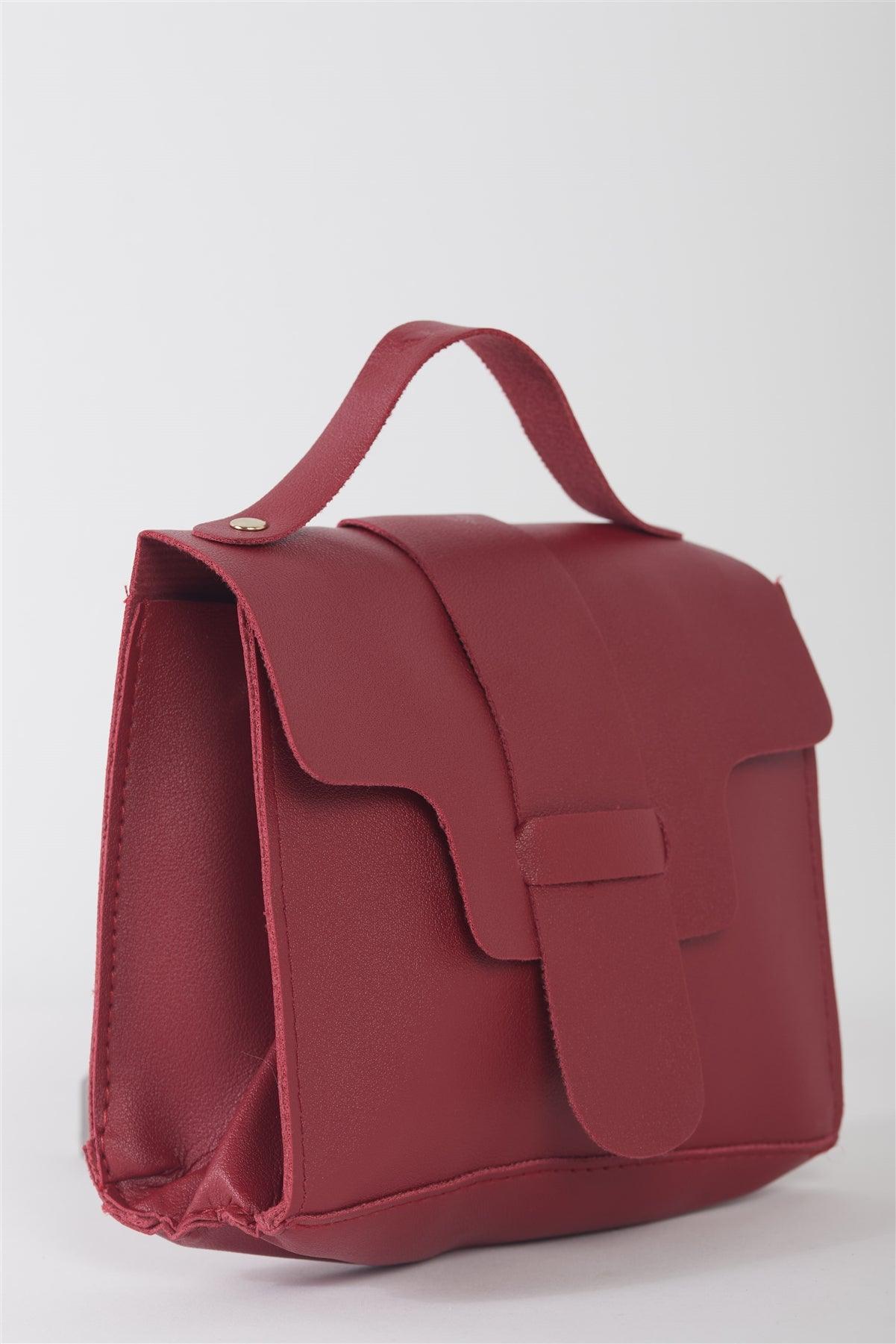 Cabernet Vegan Leather Buckle Comfortable Crossbody Flap Satchel Handbag /3 Bags