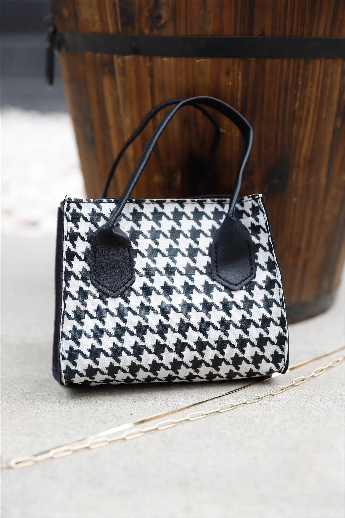 Black White Houndstooth Print Small Handbag - Tasha Apparel Wholesale