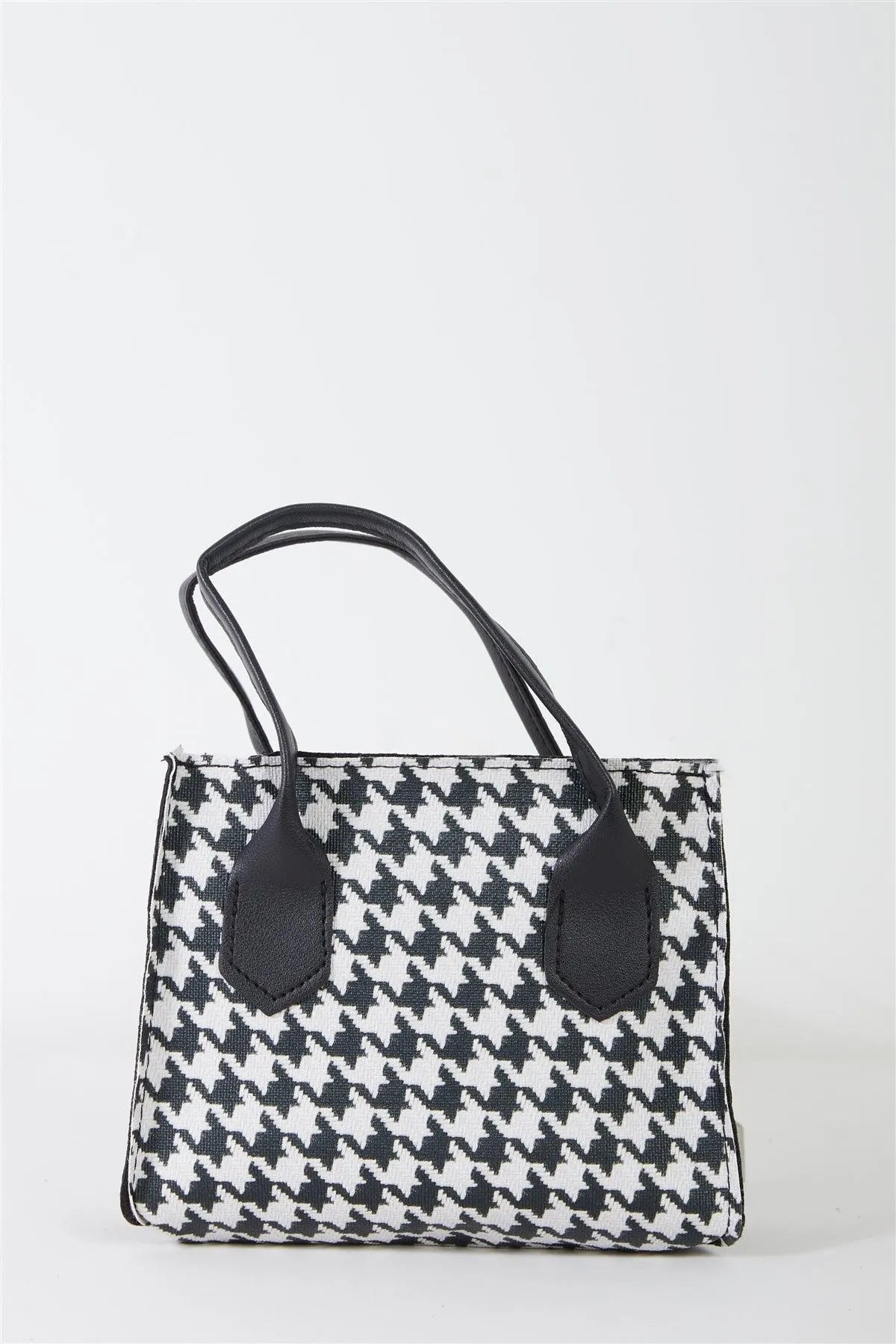 Black White Houndstooth Print Small Handbag - Tasha Apparel Wholesale