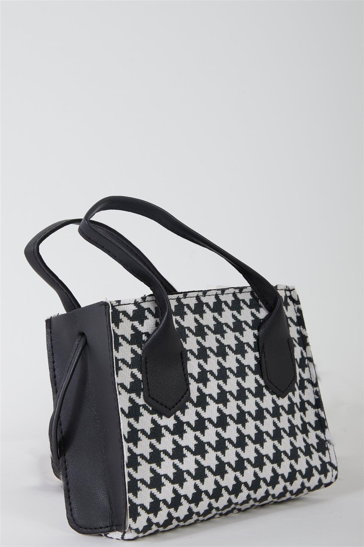 Black & White Houndstooth Print Two Handles Small Handbag /3 Bags