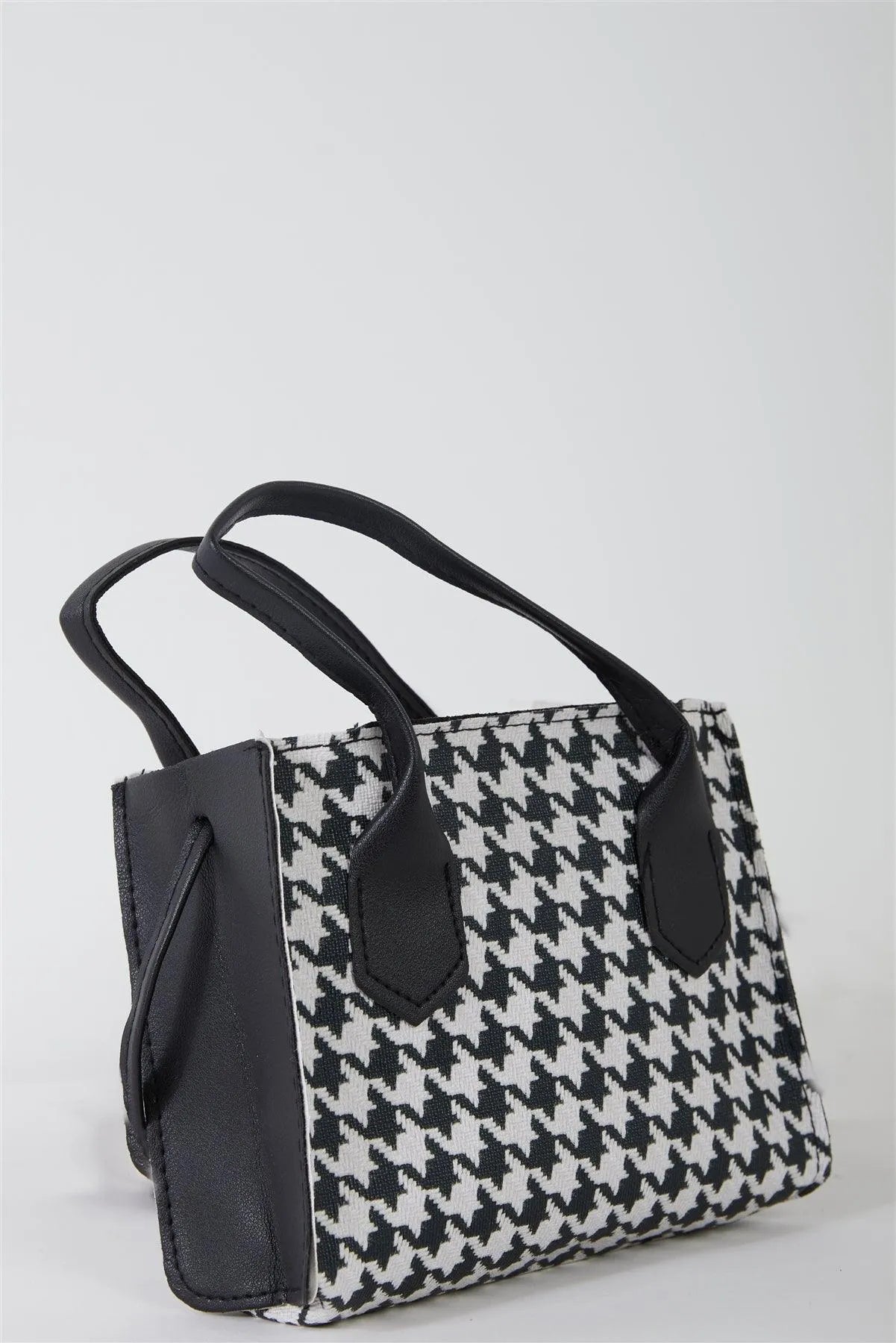 Black White Houndstooth Print Small Handbag - Tasha Apparel Wholesale