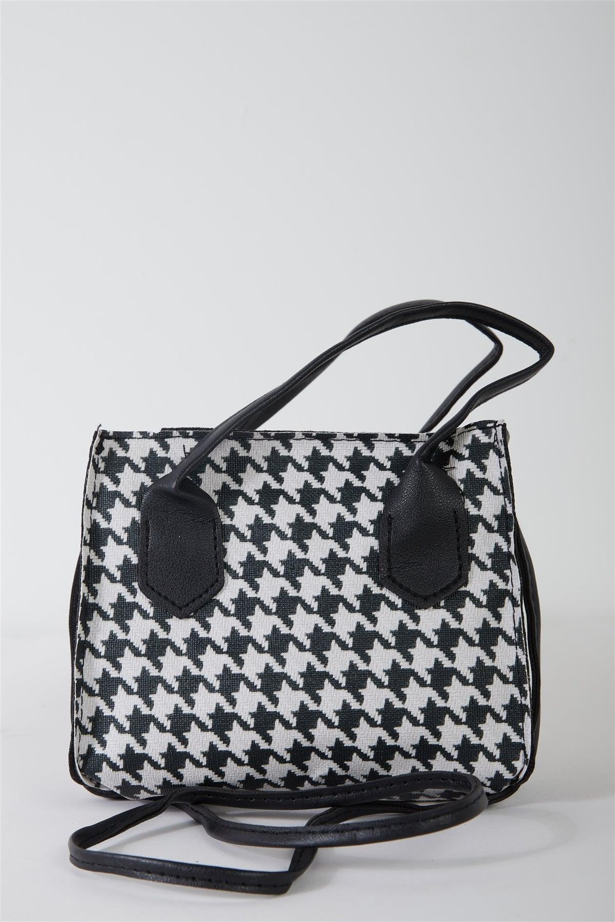 Black & White Houndstooth Print Two Handles Small Handbag /3 Bags