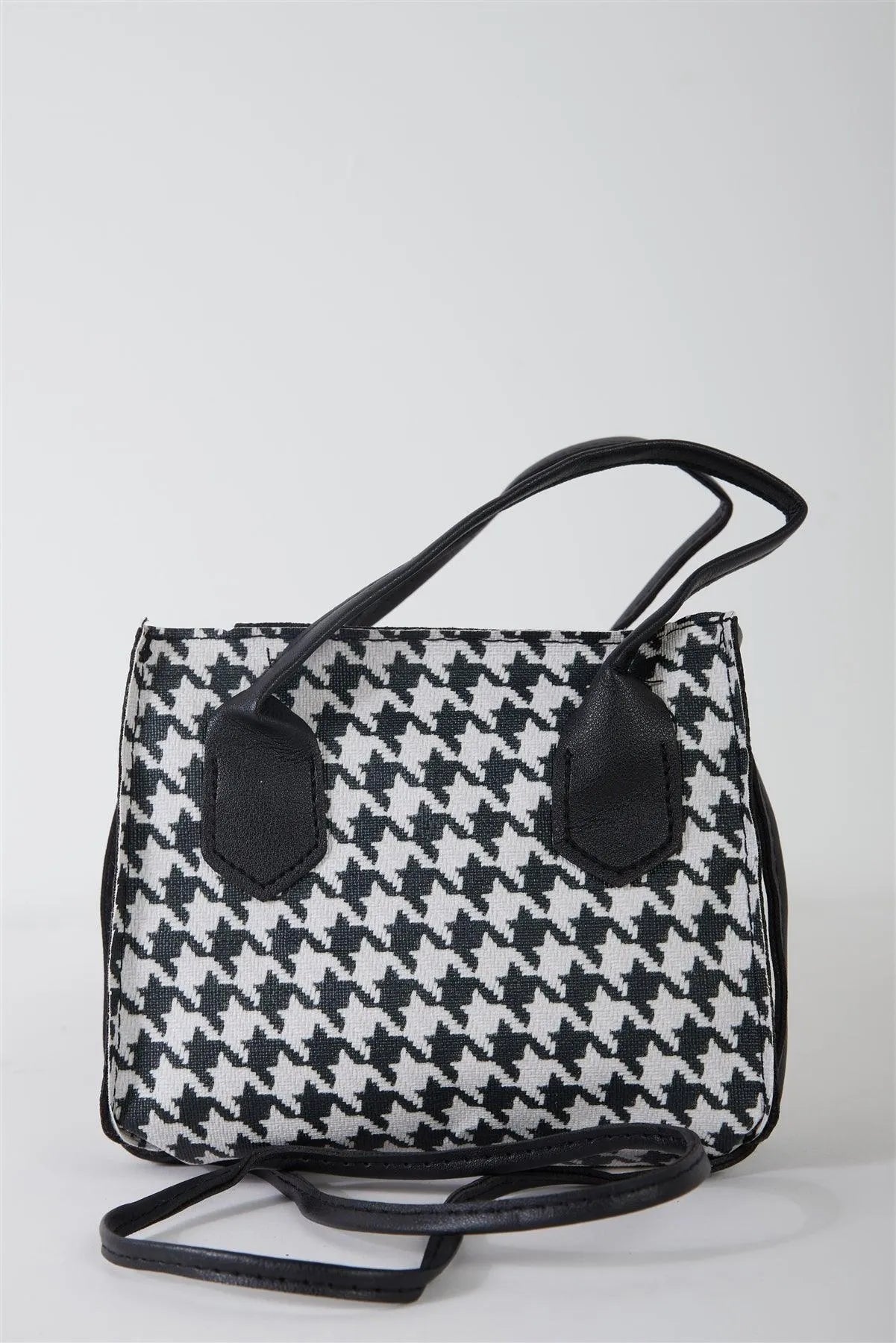 Black White Houndstooth Print Small Handbag - Tasha Apparel Wholesale