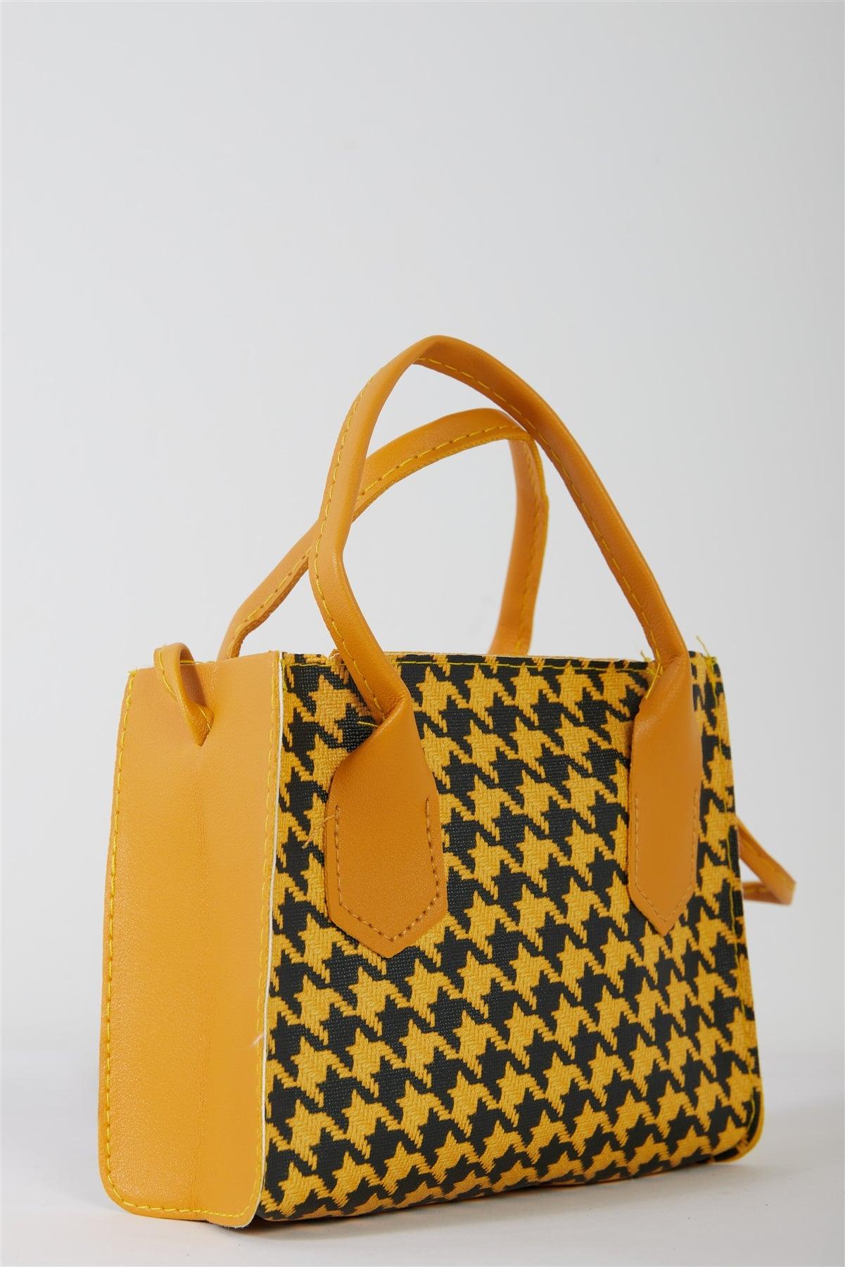 Black & Yellow Houndstooth Print Two Handles Small Handbag /3 Bags