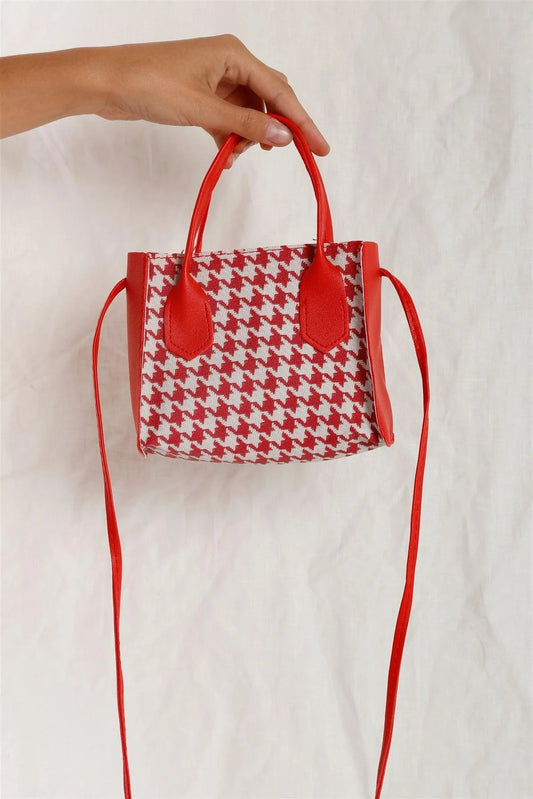 Red & White Houndstooth Print Small Handbag - Tasha Apparel Wholesale
