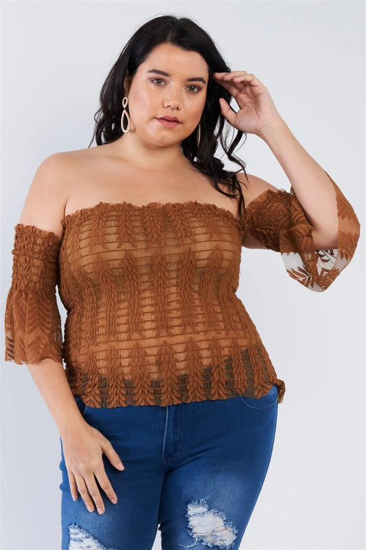 Mustard Off The Shoulder Plus Size Top /2-2-2 - Tasha Apparel Wholesale