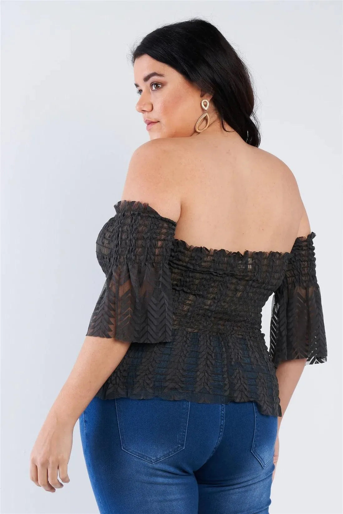 Plus Size Dark Off The Shoulder See Through Top - Tasha Apparel Wholesale