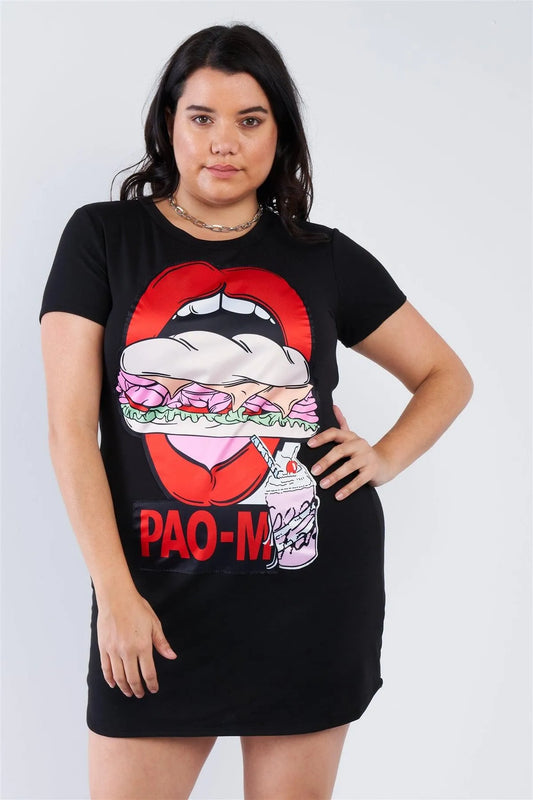 Junior Plus Size Black Graphic T-shirt Dress /2-2-2 - Tasha Apparel Wholesale