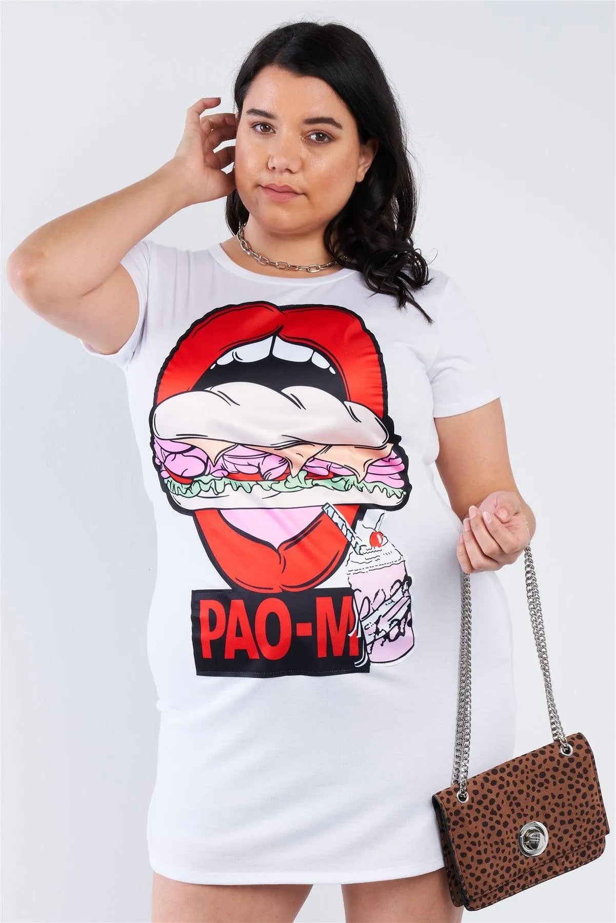 lips t shirt dress Leopard Lips T-Shirt Midi In Black Curves