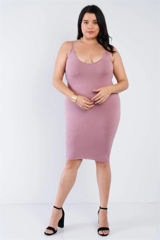 Junior Plus Size Mauve Ribbed Solid Cami Mini Dress /2-2-2 - Tasha Apparel Wholesale