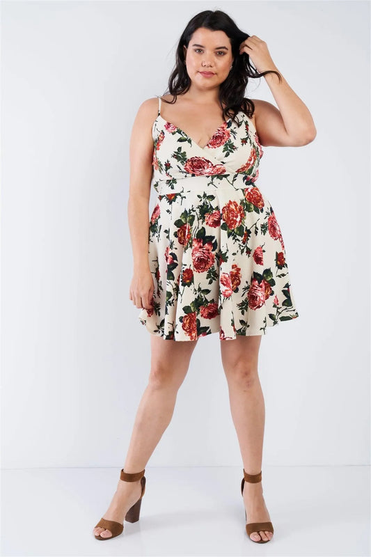 Junior Plus Size Ivory Floral Mini Dress /1-2-2 - Tasha Apparel Wholesale