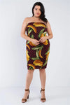 Junior Plus Size Burgundy Banana Print Tube Top Midi Dress /2-2-2 - Tasha Apparel Wholesale