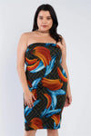 Junior Plus Size Olive Banana Print Tube Top Midi Dress /2-3-3 - Tasha Apparel Wholesale