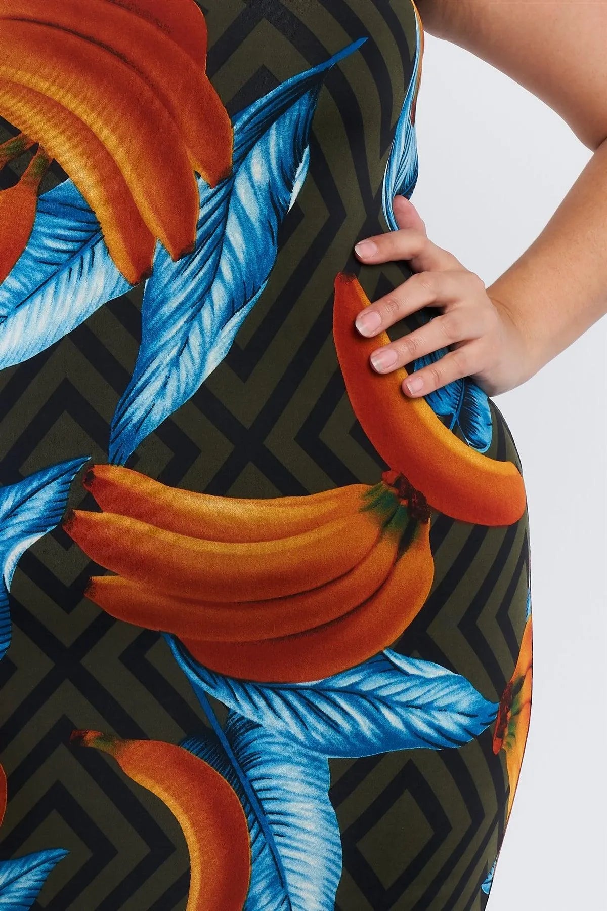 Junior Plus Size Olive Banana Print Tube Top Midi Dress /2-3-3 - Tasha Apparel Wholesale