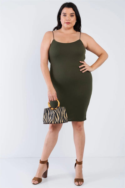 Plus Size Green Scoop Neck Ribbed Knit Tank Midi Dress Plus Size Green Scoop Neck Ribbed Knit Tank Midi Dress