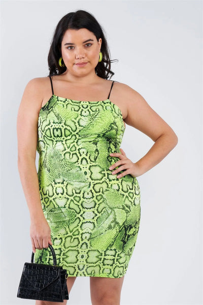 Junior Plus Size Neon Lime Snake Print Open Back Mini Dress /2-2-2 Junior Plus Size Neon Lime Snake Print Open Back Mini Dress /2-2-2