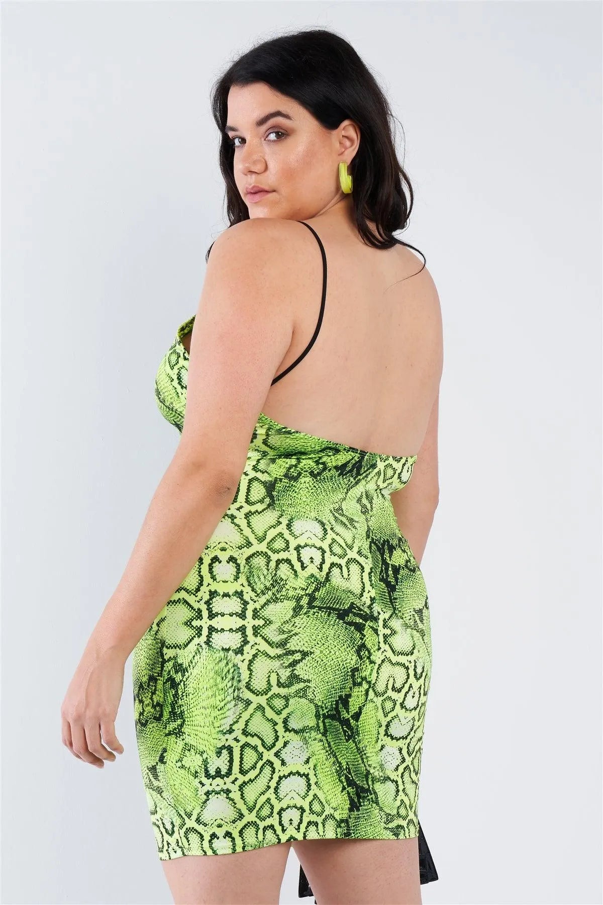 Junior Plus Size Neon Lime Snake Print Open Back Mini Dress /2-2-2 Junior Plus Size Neon Lime Snake Print Open Back Mini Dress /2-2-2