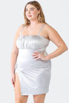 Junior Plus Silver Satin Sleeveless Strappy Wrap Hem Mini Dress /1-1-1