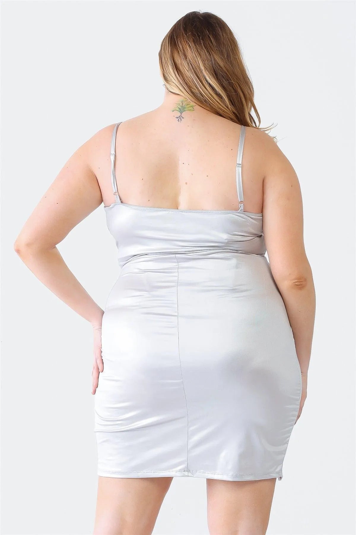 Plus Size Satin Sleeveless Strappy Wrap Hem Mini Dress Plus Size Satin Sleeveless Strappy Wrap Hem Mini Dress