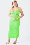 Junior Plus Lime Ribbed Bow Cut-Out Sleeveless Strappy Midi Dress /1-1-1