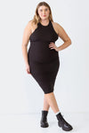 Junior Plus Black Ribbed Sleeveless Criss-Cross Back Midi Dress /1-2-2 - Tasha Apparel Wholesale