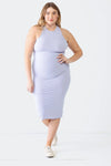 Junior Plus Lavender Ribbed Sleeveless Criss-Cross Back Midi Dress /1-1-1 - Tasha Apparel Wholesale