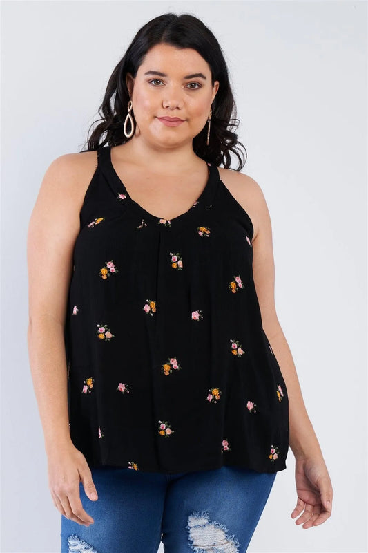 Black Plus Size Floral Flowy Top /2-2-2 - Tasha Apparel Wholesale