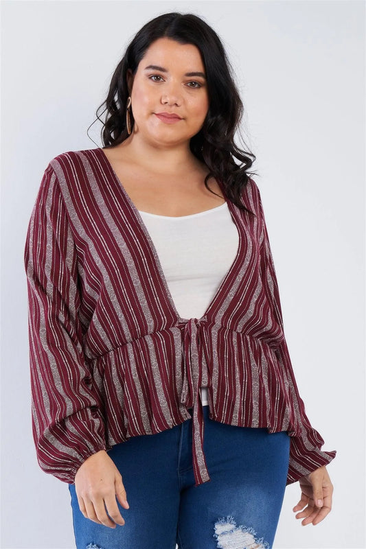 Junior Plus Size Deep Open V-neck Burgundy Boho Top /2-1-1 - Tasha Apparel Wholesale