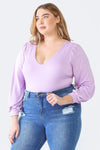 Junior Plus Lavender V-Neck Long Sleeve Soft-To-Touch Bodysuit /1-1-1 - Tasha Apparel Wholesale